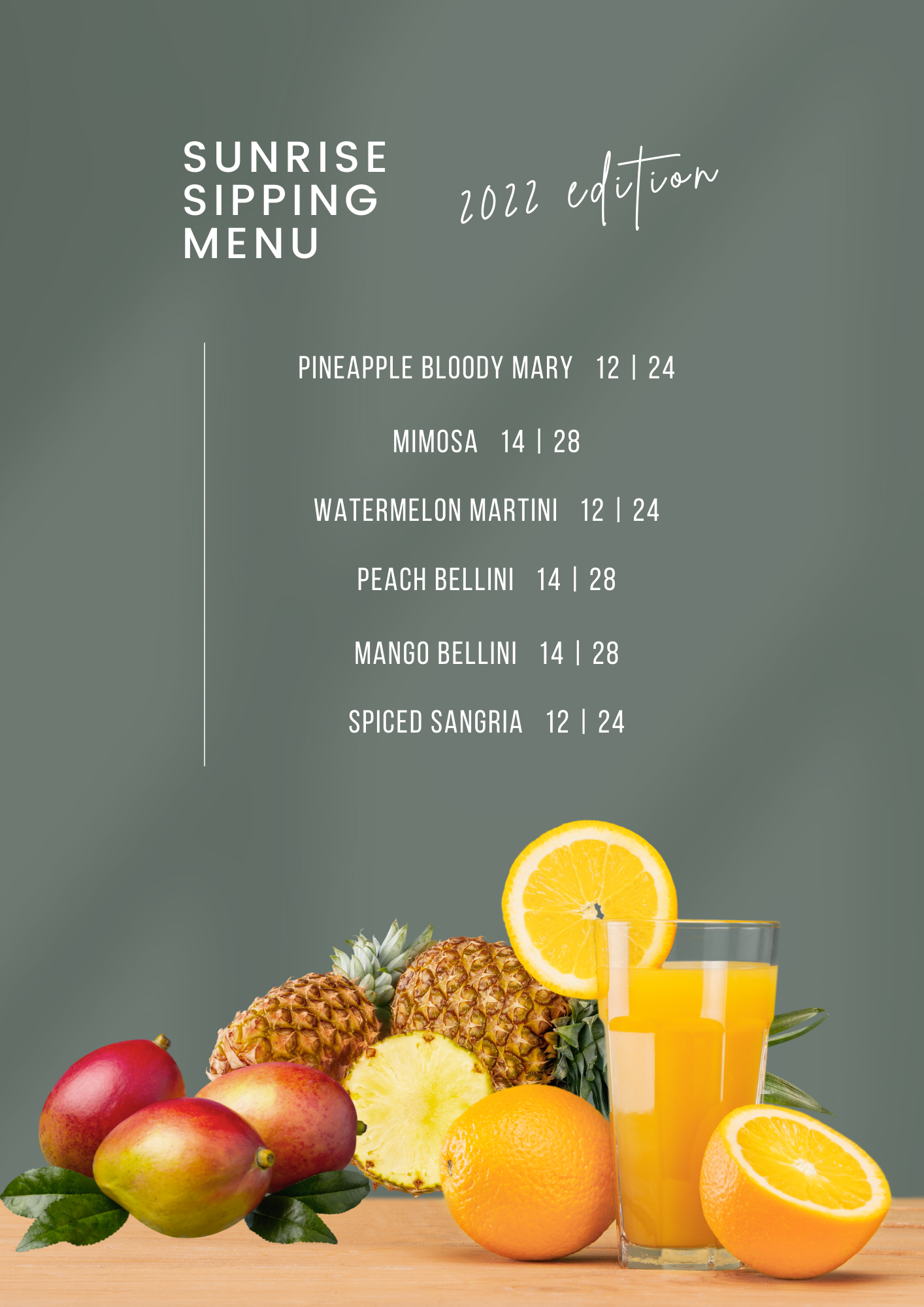 Sunrise Sipping Menu Breakfast Menu Dinner Menu Children's Menu